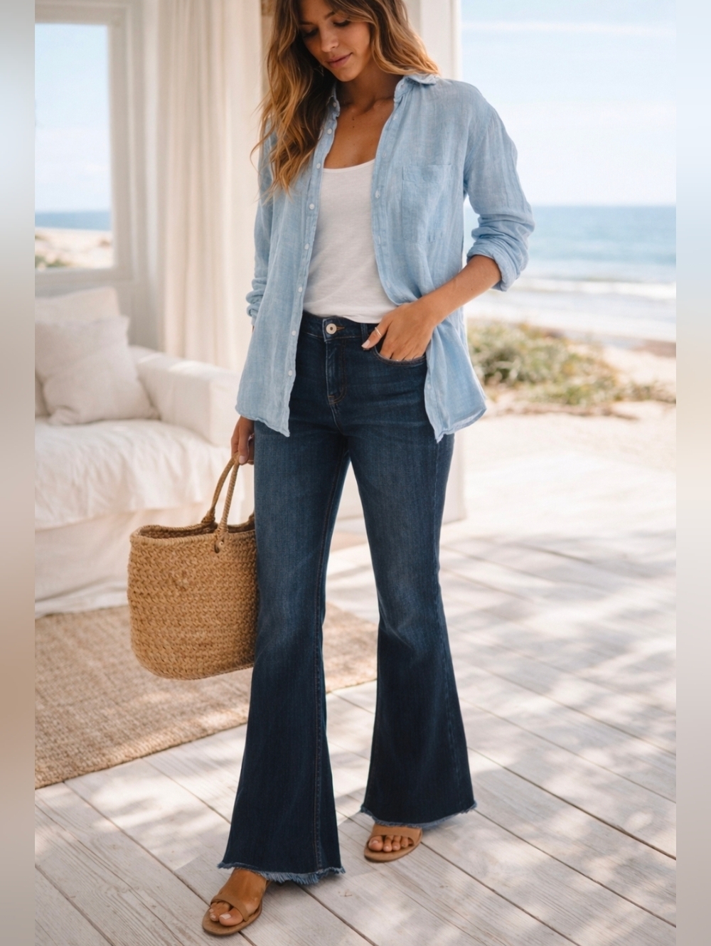 DL1961 Joy Flare Jeans Pulse Wash DLX Hybrid 360 Stretch Raw Hem Size 32 Premium